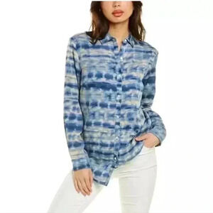 J McLaughlin Womens Long Sleeve Button Up Shirt Size Small Blue Tencel Tie Dye